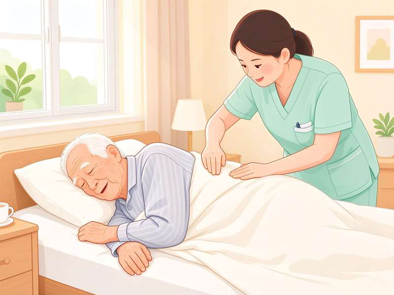 护理人员为卧床老人翻身叩背